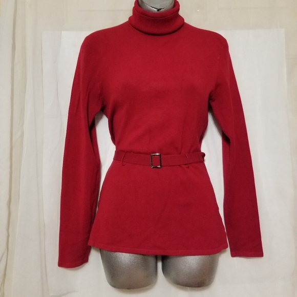 Bcbgmaxazria turtleneck red belted sweater L - Picture 2 of 11